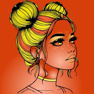 realistic girl with buns on the top of her head