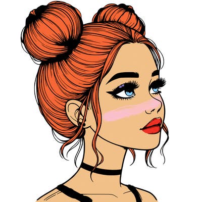 realistic girl with buns on the top of her head