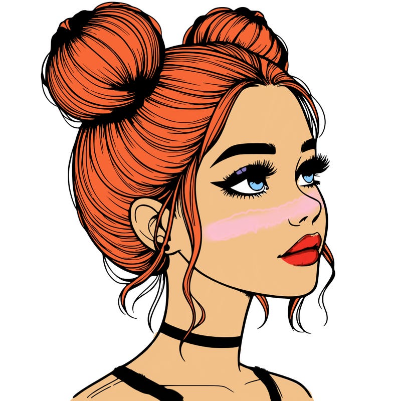realistic girl with buns on the top of her head