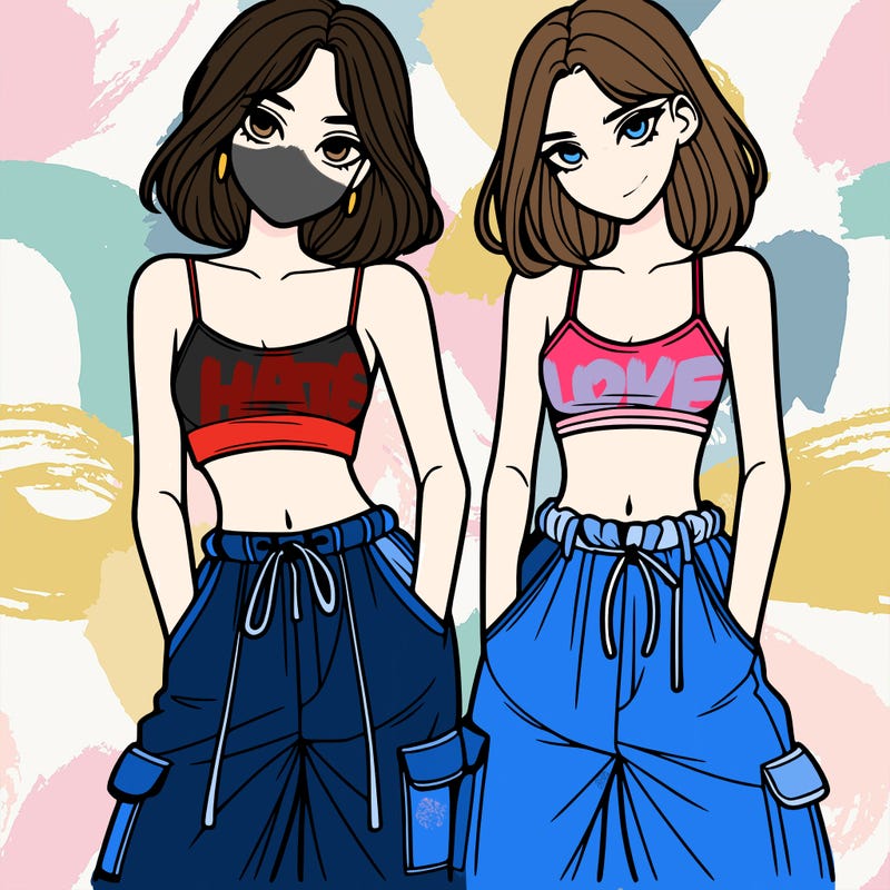 two girls with crop top with baggy pants