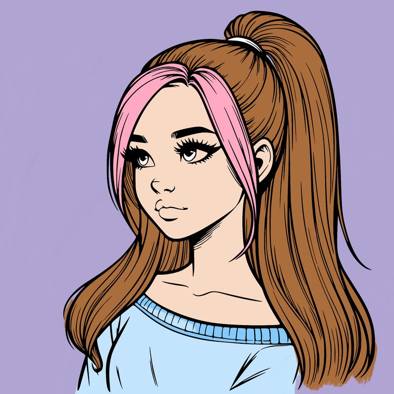 realistic girl with a high ponytail