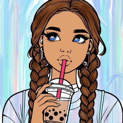 realistic girl with braided hair drinking boba