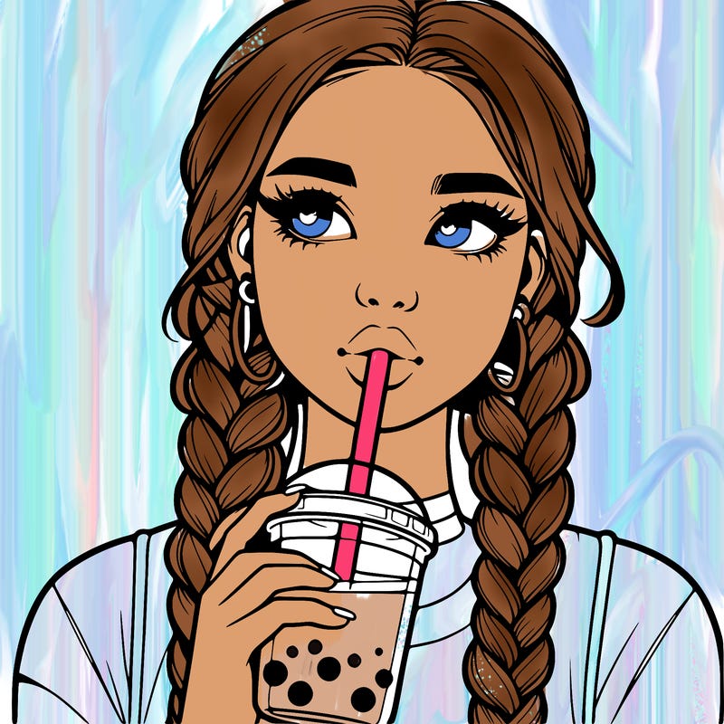 realistic girl with braided hair drinking boba