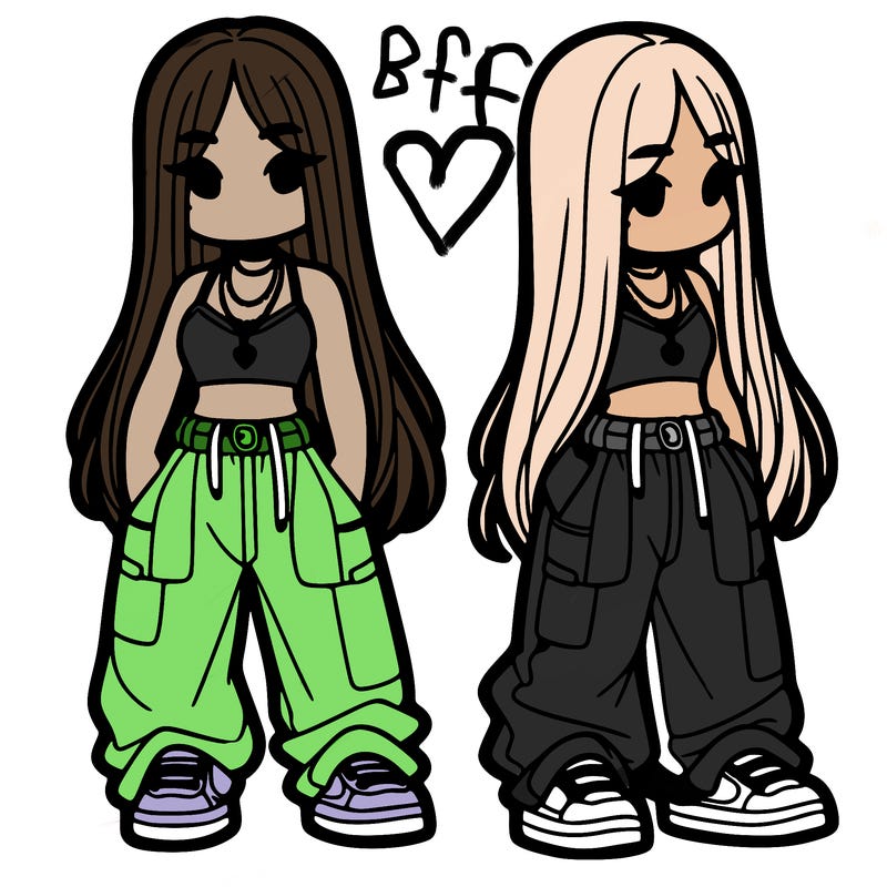 girl in baggy pants crop top and long hair