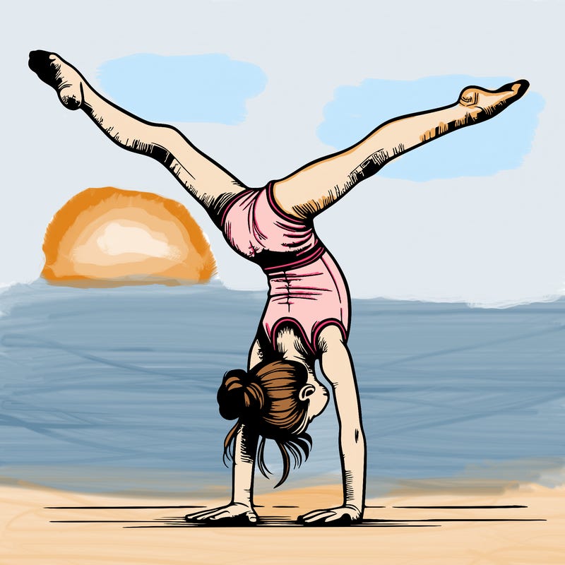 realistic gymnastic hand stand girl in four splits