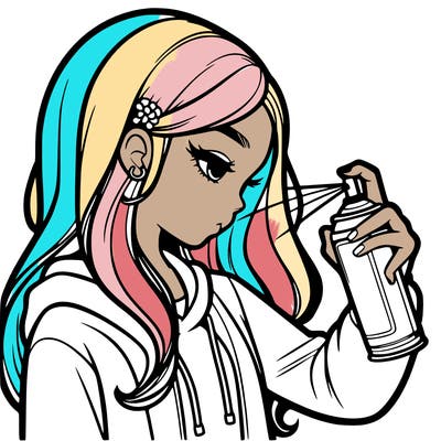 a realistic girl spray painting