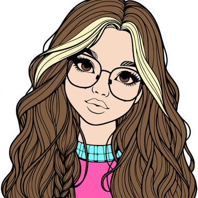 girl with long hair and freckles and glasses realistic