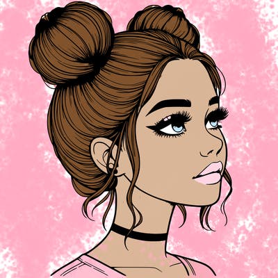 realistic girl with buns on the top of her head