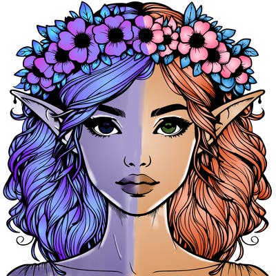 realistic female elf with flower crown