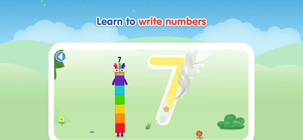 Numberblocks World - Actividad interactiva de trazar en Numberblocks World donde los niños aprenden a escribir el número siete