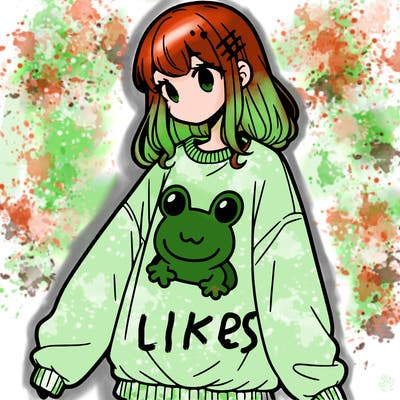 girl wearing frogging sweatshirt