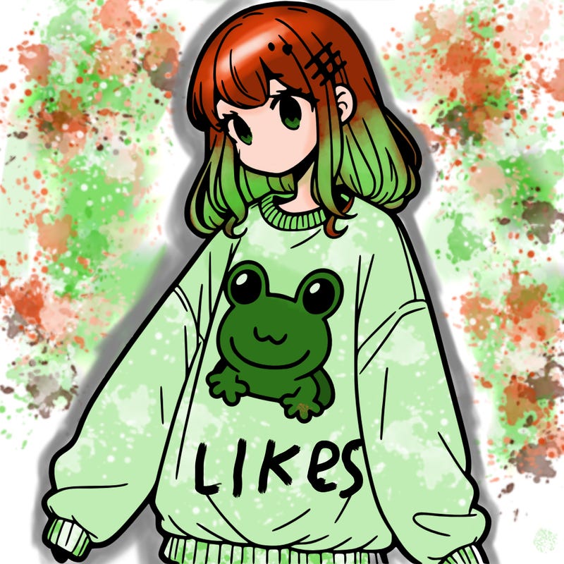 girl wearing frogging sweatshirt