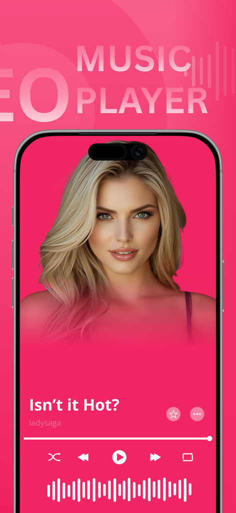 Tubidy Fm Offline Music Player - Écran de l'application Tubidy lecteur de musique hors ligne montrant les commandes de lecture de chansons et un fond rose