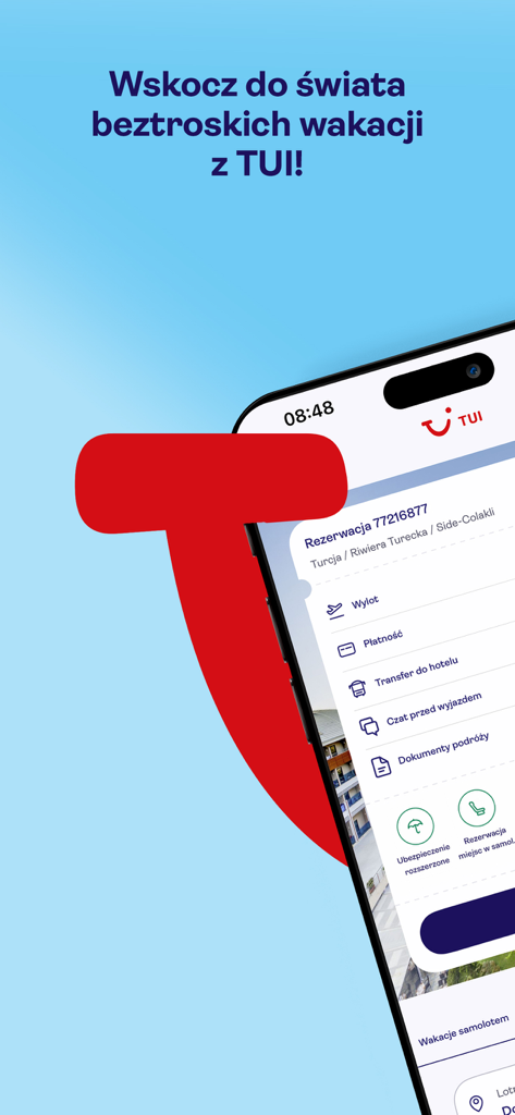 Smartphone screen of the TUI app displaying booking information for a trip to Turkey