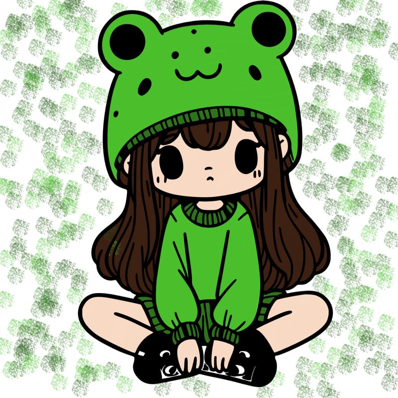 a girl wearing a frog hat and some frog socks