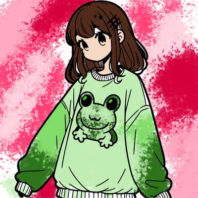 girl wearing frogging sweatshirt