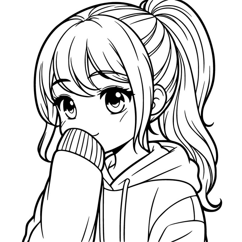 girl in ponytail with hoodie on