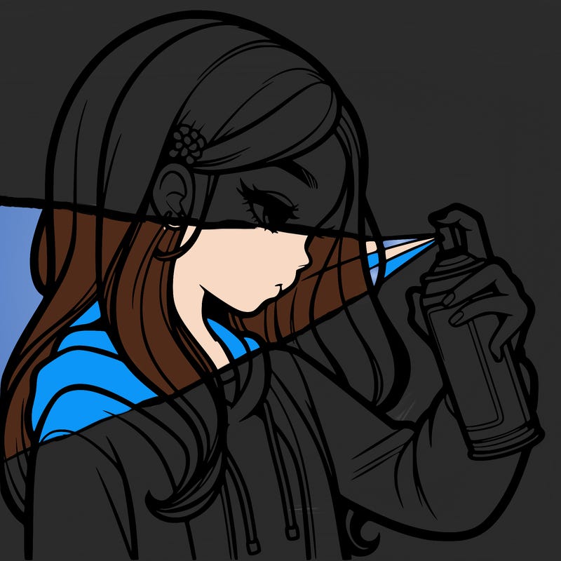 a realistic girl spray painting