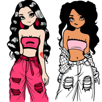 2 girls in crop tops and baggy jeans ripped