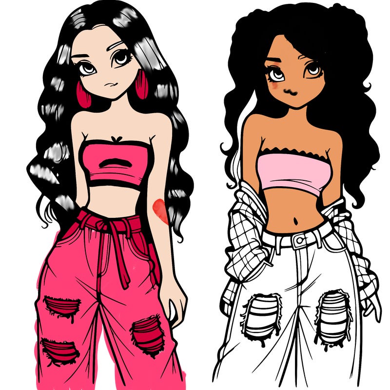 2 girls in crop tops and baggy jeans ripped