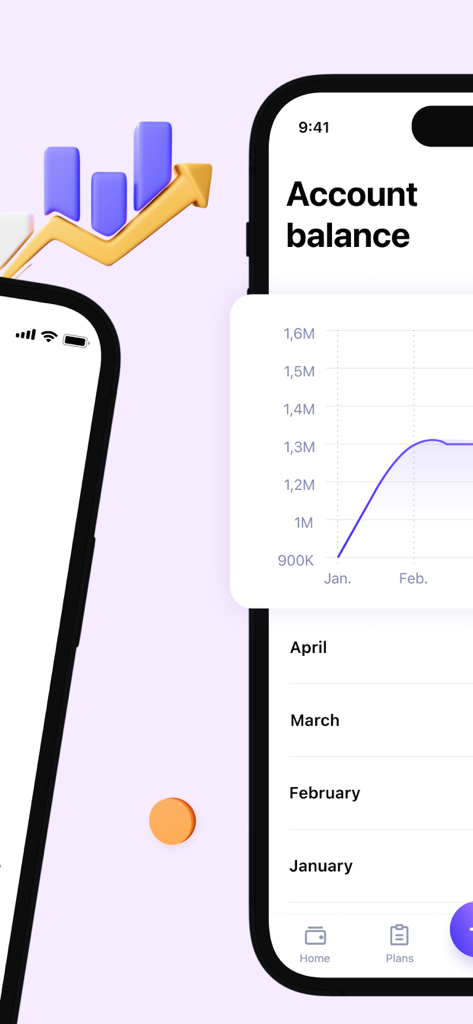 Pantalla de análisis de saldo y crecimiento de cuenta en la aplicación móvil BASE del Planificador de Presupuesto Mensual