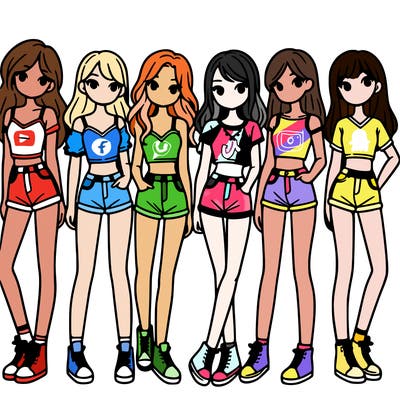 a group of girls wearing crop tops and shorts