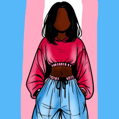 realistic girl faceless with baggy pants and a crop top