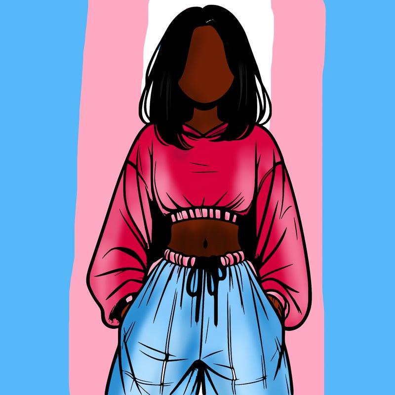 realistic girl faceless with baggy pants and a crop top