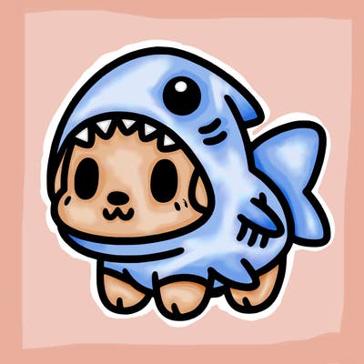 cute dog wearing a shark costume