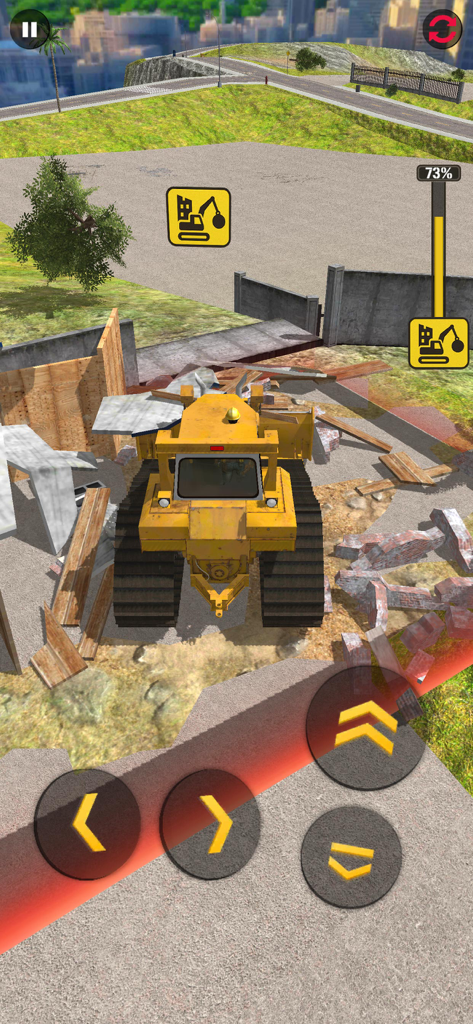 Demolition & Construction Inc. - Una topadora amarilla limpiando escombros en una simulación de sitio de demolición