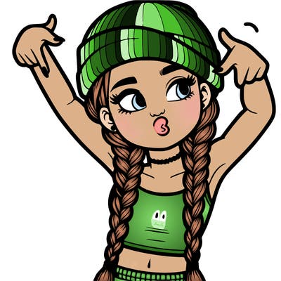 realistic teenage girl with braids and a beanie and crop top doing 🫶🏼