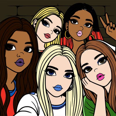 group of teen girls friends y2k up close in a selfie