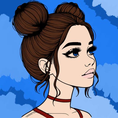 realistic girl with buns on the top of her head