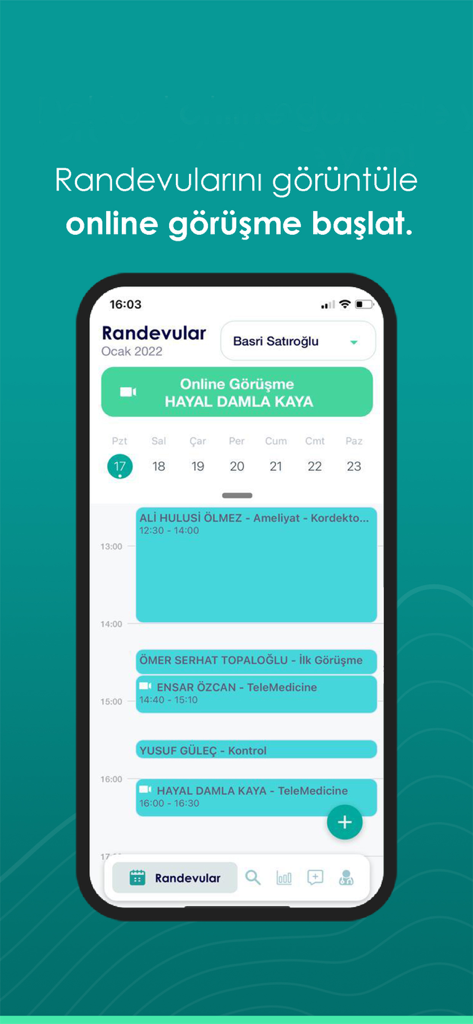 BK Doktor - La interfaz de la aplicación BK Doktor que muestra un calendario de citas médicas y un botón de reunión de telesalud
