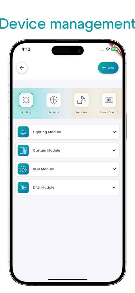 SmartNode Automation - SmartNode Automation device management interface showing various smart home control modules like lighting and curtains.