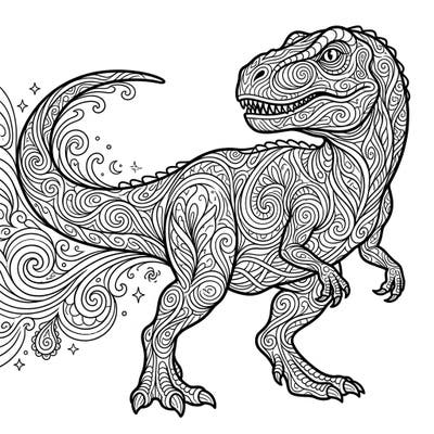 Embark on an extraordinary prehistoric journey with our Megalosaurus coloring page, reimagined with intricate psychedelic patterns. This unique design offers a captivating challenge for artists of all ages, blending ancient history with mind-bending art.
