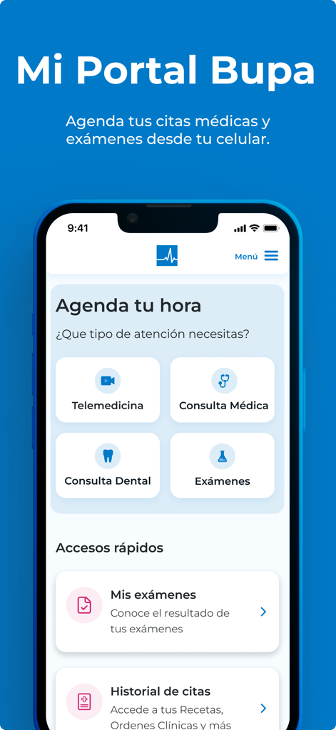 Mi Portal Bupa - Interfaz de la aplicación móvil Mi Portal Bupa para programar citas médicas y dentales