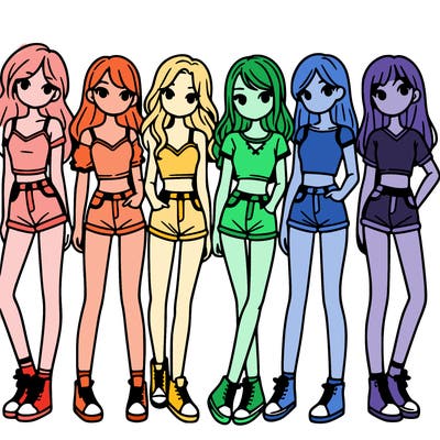 a group of girls wearing crop tops and shorts