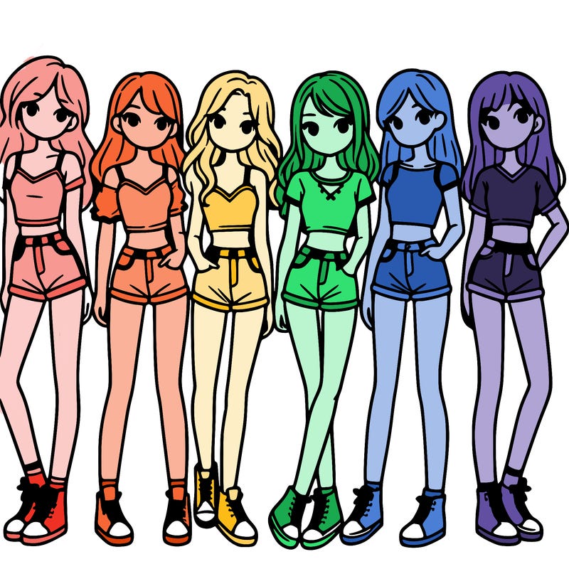 a group of girls wearing crop tops and shorts