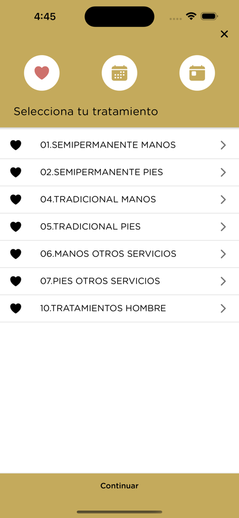 Hello Nails mobile app screen for selecting manicure and pedicure services
