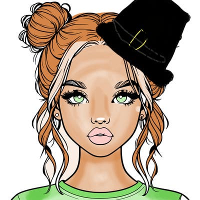 realistic girl with two buns in hair and lips