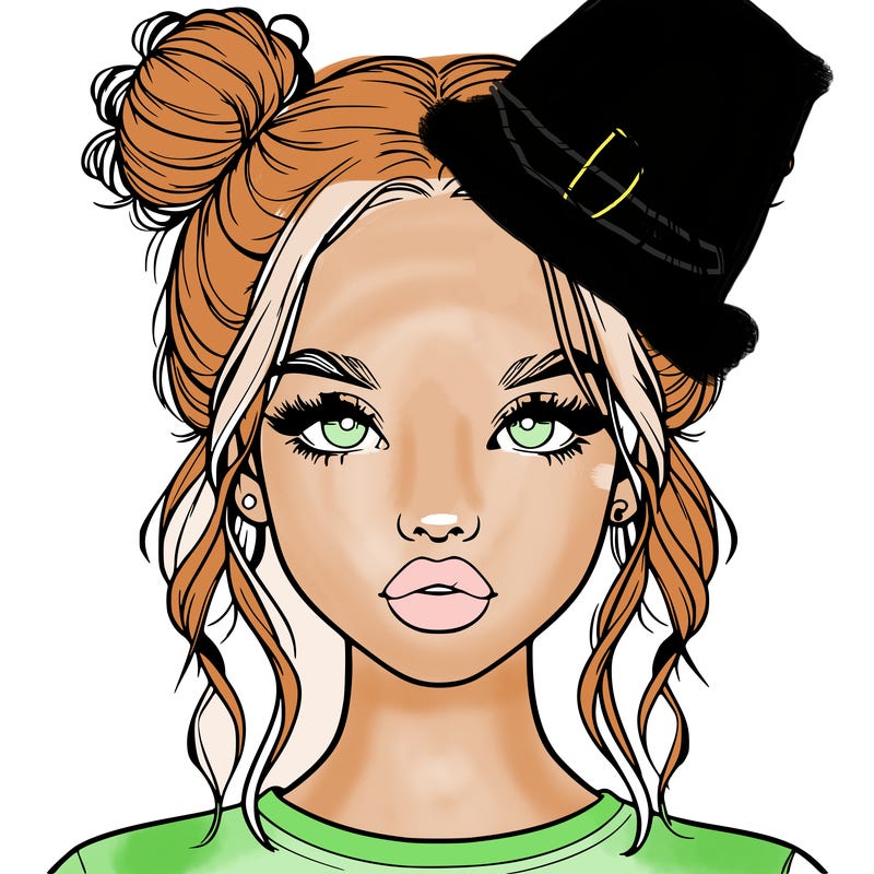 realistic girl with two buns in hair and lips