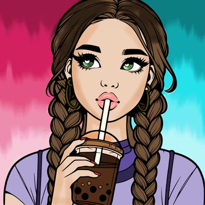 realistic girl with braided hair drinking boba