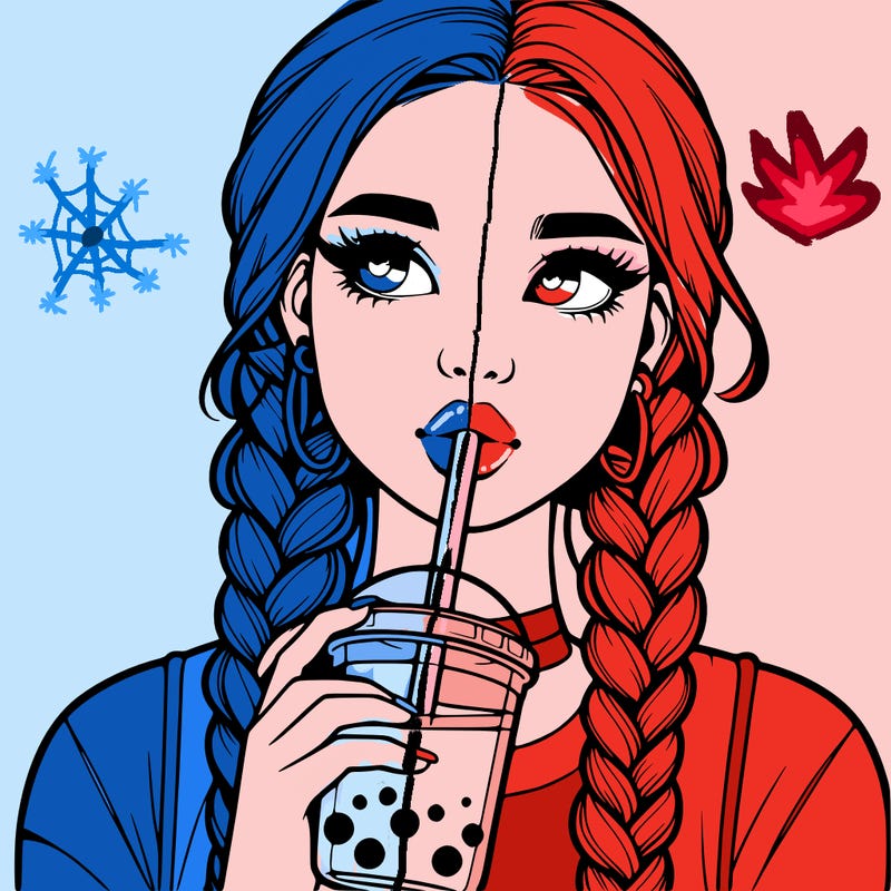 realistic girl with braided hair drinking boba