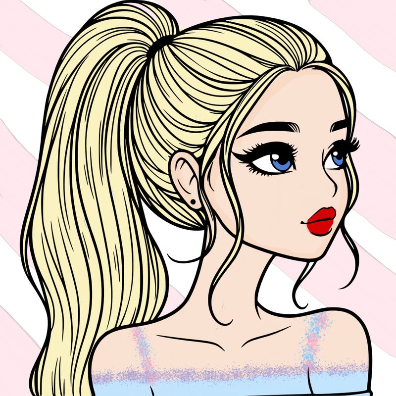 a beautiful and realistic girl with a high pony tail