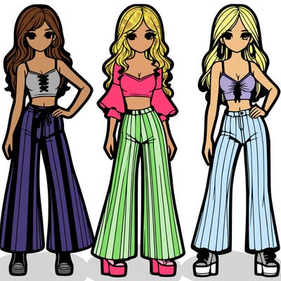 girls with flare pants and crop tops realistic