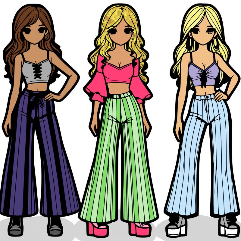 girls with flare pants and crop tops realistic