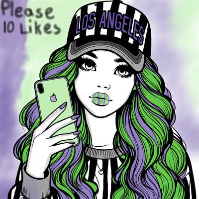realistic beautiful girl wearing los ángeles cap holding an iphone