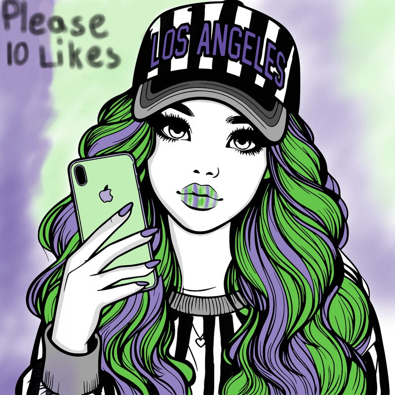 realistic beautiful girl wearing los ángeles cap holding an iphone
