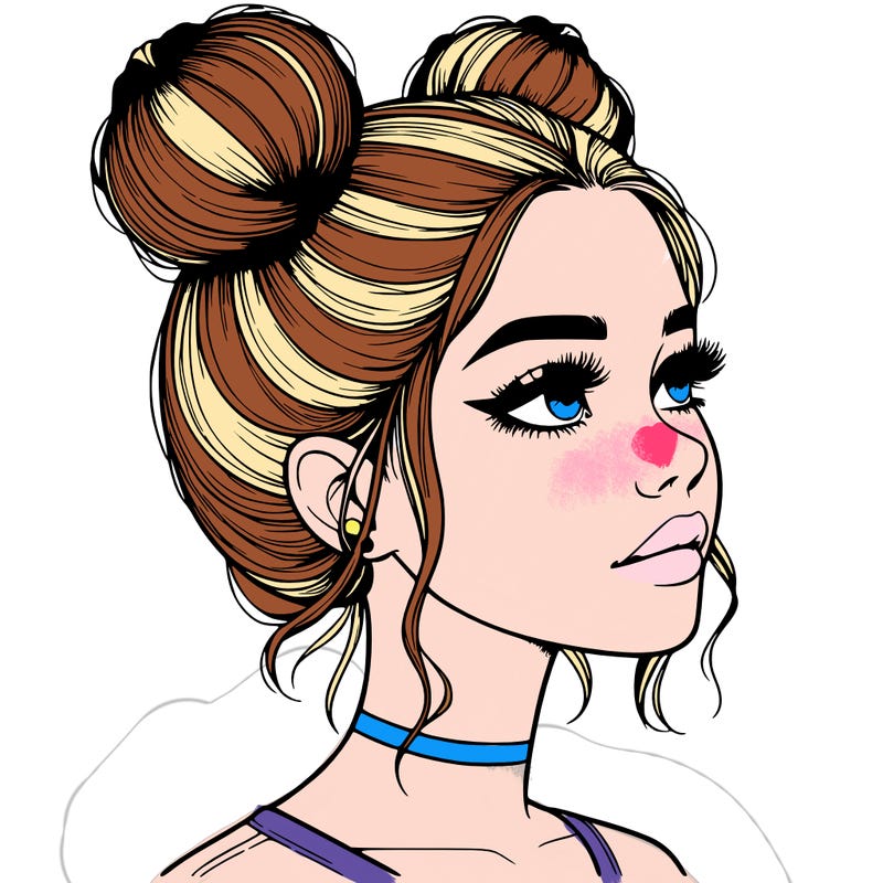realistic girl with buns on the top of her head